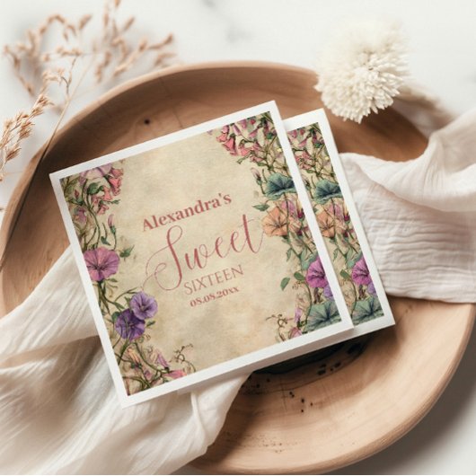Serviette En Papier Whimsical Pastel Wildflower Sweet 16