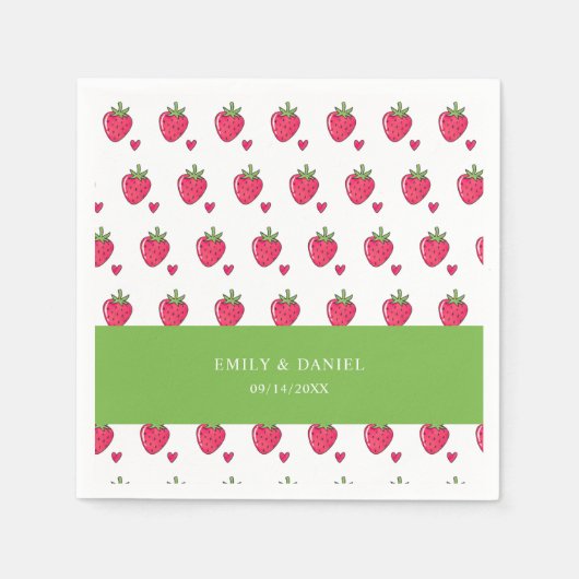 Serviette En Papier Whimsical Pink Strawberry Wedding Napkins (Devant)