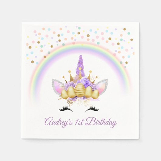 Serviette En Papier Whimsical Purple Unicorn Anniversaire Fête Favoris (Devant)
