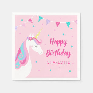 Serviette En Papier Whimsical Rainbow Unicorn rose heureux anniversair