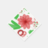 Serviette En Papier Whimsical Red Flowers Green Leaves On White Art (Coin)