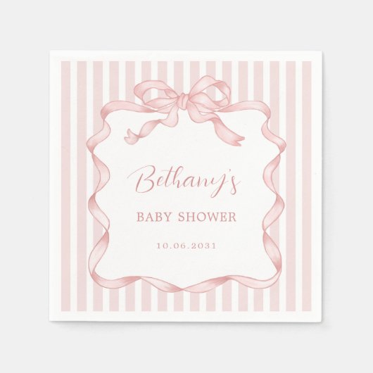 Serviette En Papier Whimsical Rose Blush Bow Ribbon Girl Baby shower (Devant)