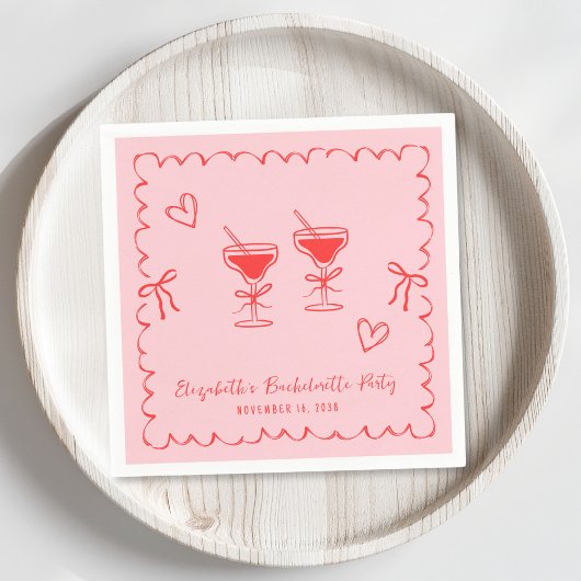 Serviette En Papier Whimsical Rose Red Wavy Frame Bachelorette Party