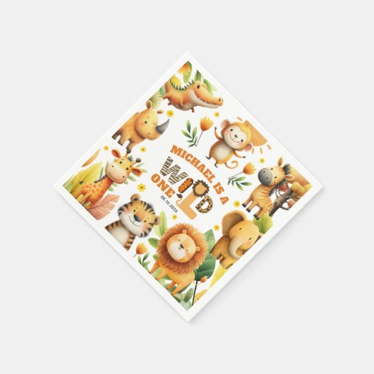 Serviette En Papier Whimsical Safari Animals WILD ONE 1st Birthday (Coin)