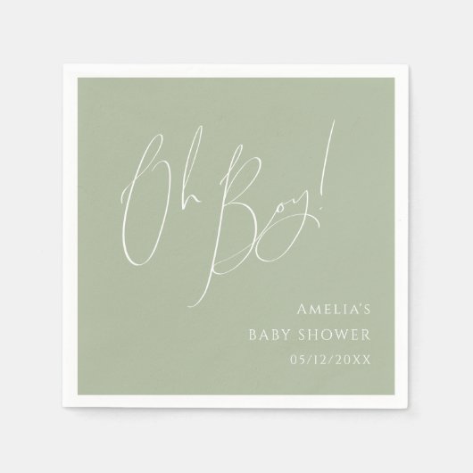 Serviette En Papier Whimsical Sage Green Oh Baby shower garçon (Devant)