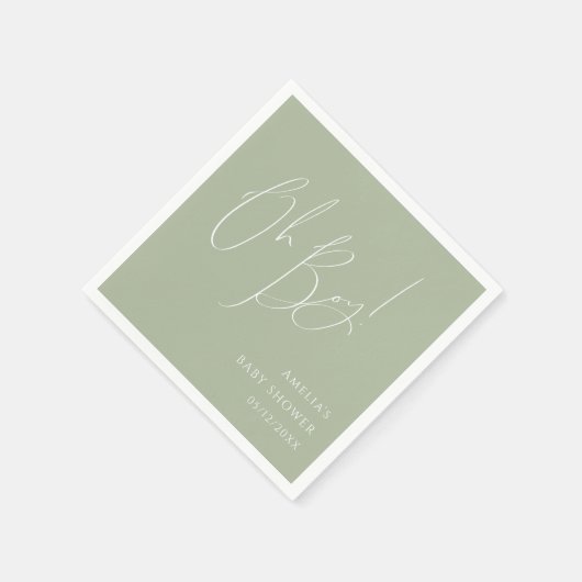 Serviette En Papier Whimsical Sage Green Oh Baby shower garçon (Coin)