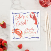 Serviette En Papier Whimsical She's a Catch Red Coastal Fête des marié (En situation)