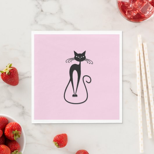 Serviette En Papier Whimsical Skinny Chat noir rose (En situation)