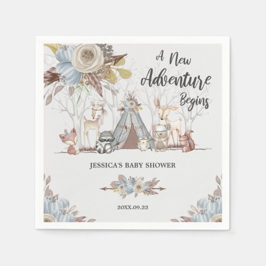 Serviette En Papier Whimsical Tribal Woodland Animaux Baby shower garç (Devant)
