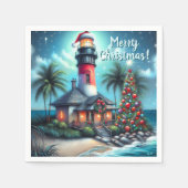 Serviette En Papier Whimsical Tropical Christmas Lighthouse Turquoise  (Devant)