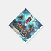 Serviette En Papier Whimsical Tropical Christmas Lighthouse Turquoise  (Coin)