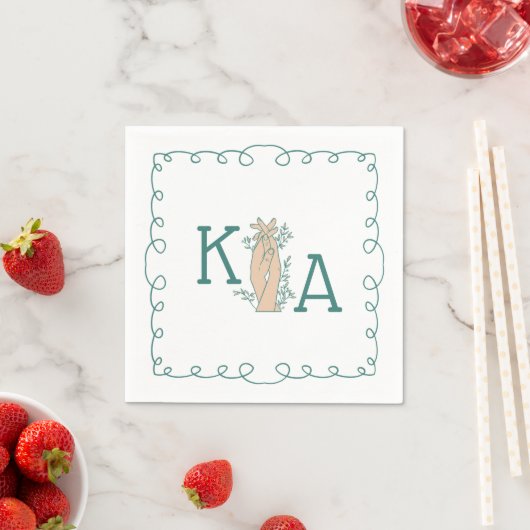 Serviette En Papier Whimsical Turquoise bleu initial tendance main tir (En situation)