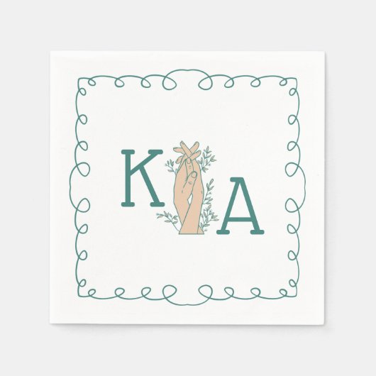 Serviette En Papier Whimsical Turquoise bleu initial tendance main tir (Devant)
