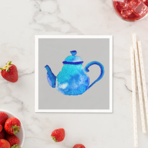 Serviette En Papier Whimsical watercolor blue teapot