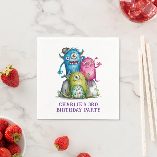 Serviette En Papier Whimsical Watercolor Monsters Fête d'anniversaire  (En situation)