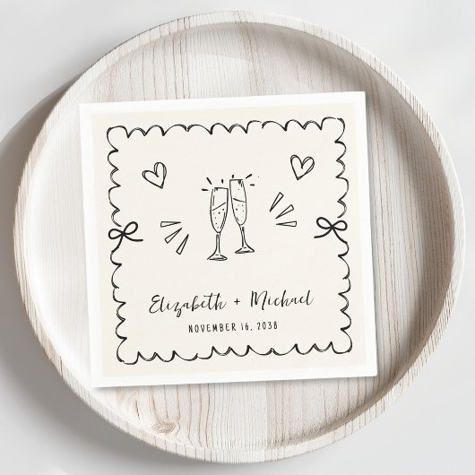 Serviette En Papier Whimsical Wavy Frame Mariage