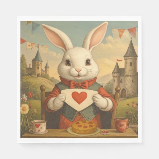 Serviette En Papier Whimsical White Rabbit Hearts Enchanted Wonderland (Devant)