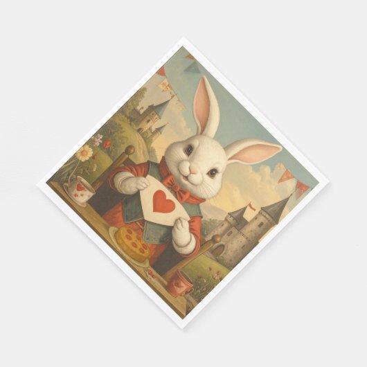 Serviette En Papier Whimsical White Rabbit Hearts Enchanted Wonderland (Coin)