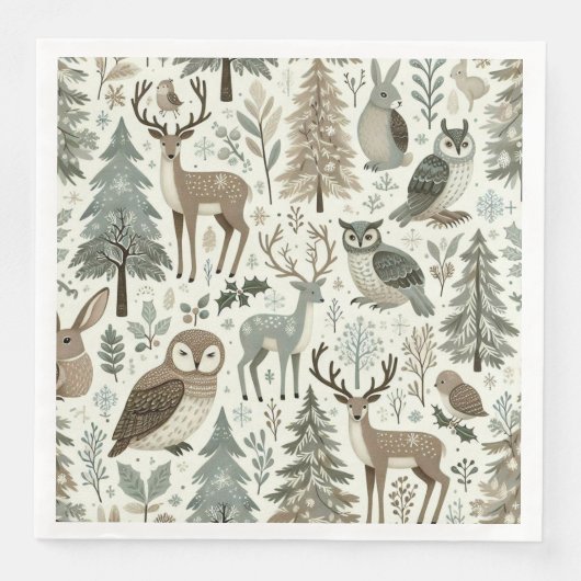 Serviette En Papier Whimsical Woodland Animaux Vacances Papier Napkin (Devant)