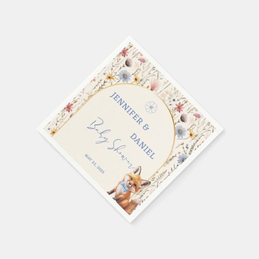 Serviette En Papier Whimsland Fox Dusty Baby shower bleu (Coin)