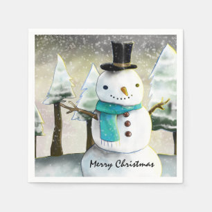 Serviette En Papier Whimsman de neige en Dessin de Noël d'hiver