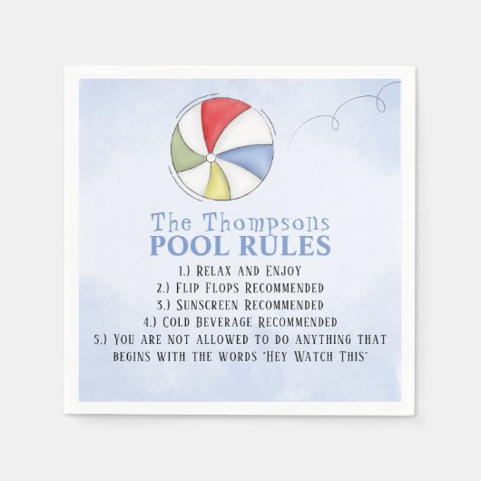 Serviette En Papier Whimssical Funny Summer Family Beach Pool Règles (Devant)