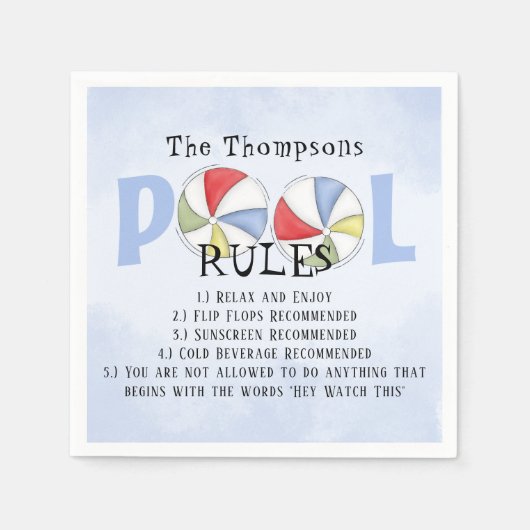 Serviette En Papier Whimssical Funny Summer Family Beach Pool Règles (Devant)