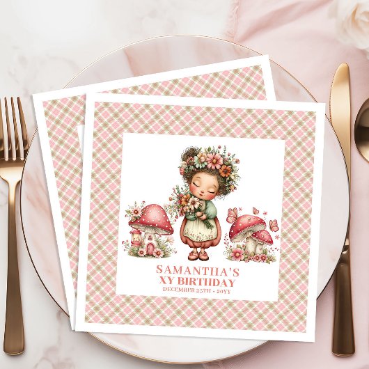 Serviette En Papier Whimsy Fairy Blush Pink Floral Birthday Celebratio