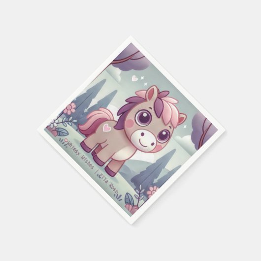 Serviette En Papier Whimsy Wings Pony rose Personnaliser Party Napkin (Coin)