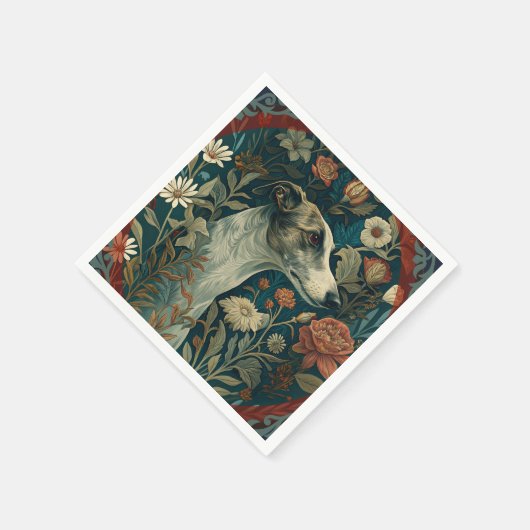 Serviette En Papier Whippet Brindle and White William Morris Style (Coin)