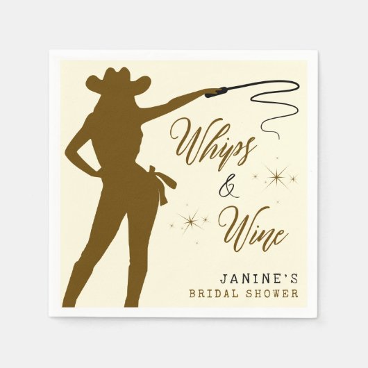 Serviette En Papier Whips & Wine Cowgirl Enterrement de Vie de Jeune F (Devant)