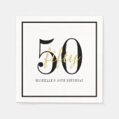 Serviette En Papier White 50th Birthday Party Black Gold Chic (Devant)