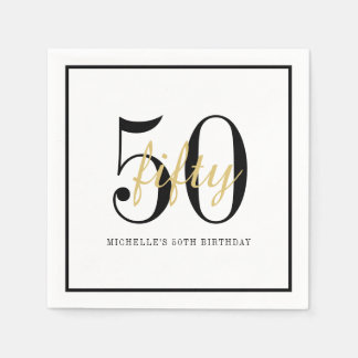 Serviette En Papier White 50th Birthday Party Black Gold Chic