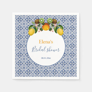Serviette En Papier White and Blue Amalfi Lemons Italy Bridal Shower 