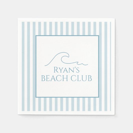 Serviette En Papier White and Blue Stripe Beach Club Cabana Anniversai (Devant)