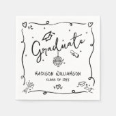 Serviette En Papier White Black Hand Drawn Doodles Graduation Retro (Devant)