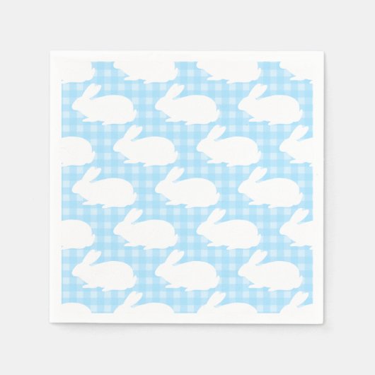 Serviette En Papier White Bunnies on Pastel Blue Gingham Pattern (Devant)