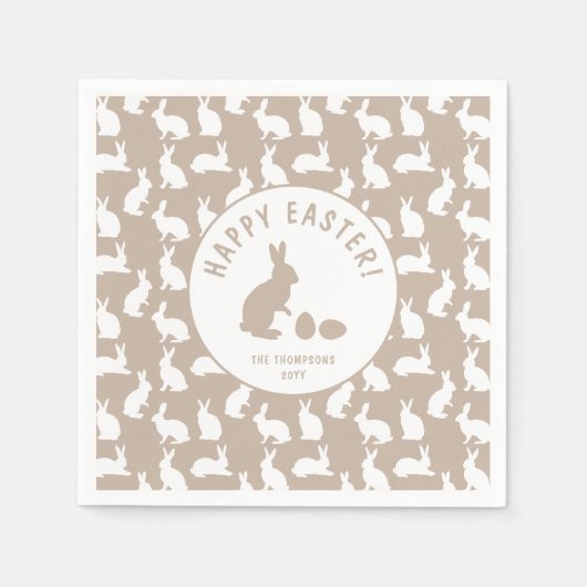 Serviette En Papier White Bunny Pattern On Beige Cute Easter (Devant)