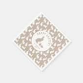 Serviette En Papier White Bunny Pattern On Beige Cute Easter (Coin)
