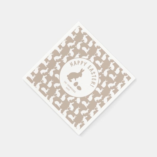 Serviette En Papier White Bunny Pattern On Beige Cute Easter (Coin)