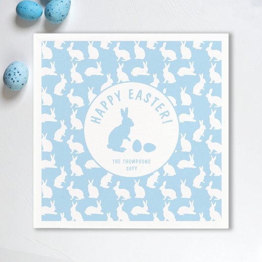 Serviette En Papier White Bunny Pattern On Light Blue Cute Easter