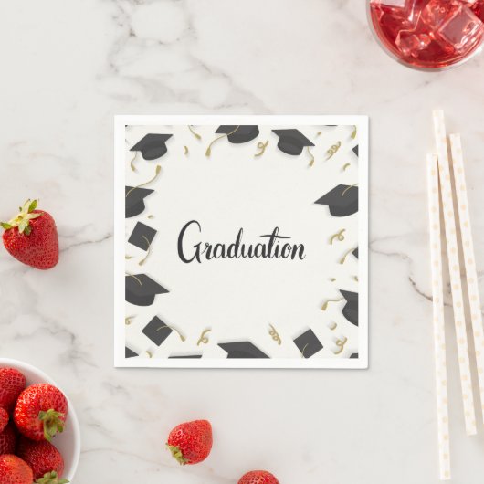 Serviette En Papier White Cap & Confetti Graduation (En situation)