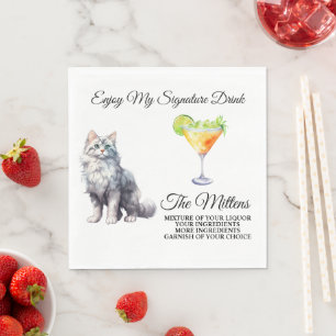 Serviette En Papier White Chat Signature Boire Mariage Animaux