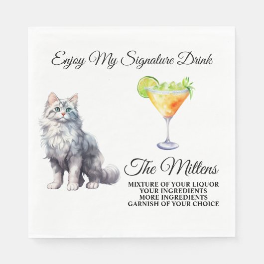 Serviette En Papier White Chat Signature Boire Mariage Animaux (Devant)