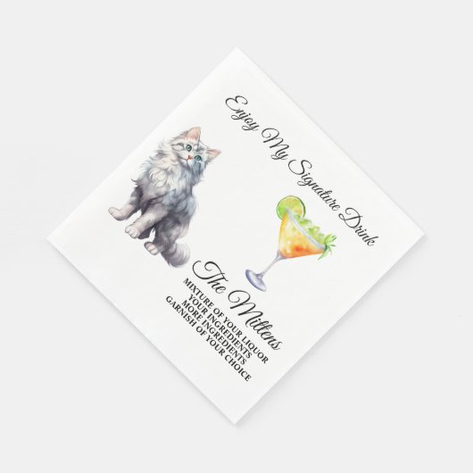 Serviette En Papier White Chat Signature Boire Mariage Animaux (Coin)