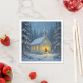 Serviette En Papier White Christmas Chapel In Winter Pines (En situation)