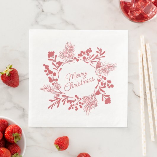 Serviette En Papier White Christmas Wreath Napkin – Holiday Table Deco (En situation)