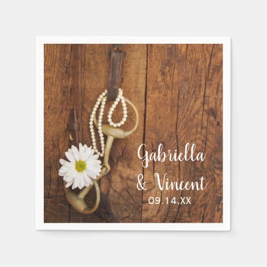 Serviette En Papier White Daisy and Horse Bit Country Western Mariage (Devant)