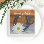 Serviette En Papier White Daisy and Horseshoe Country Western Mariage