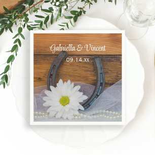 Serviette En Papier White Daisy and Horseshoe Country Western Mariage